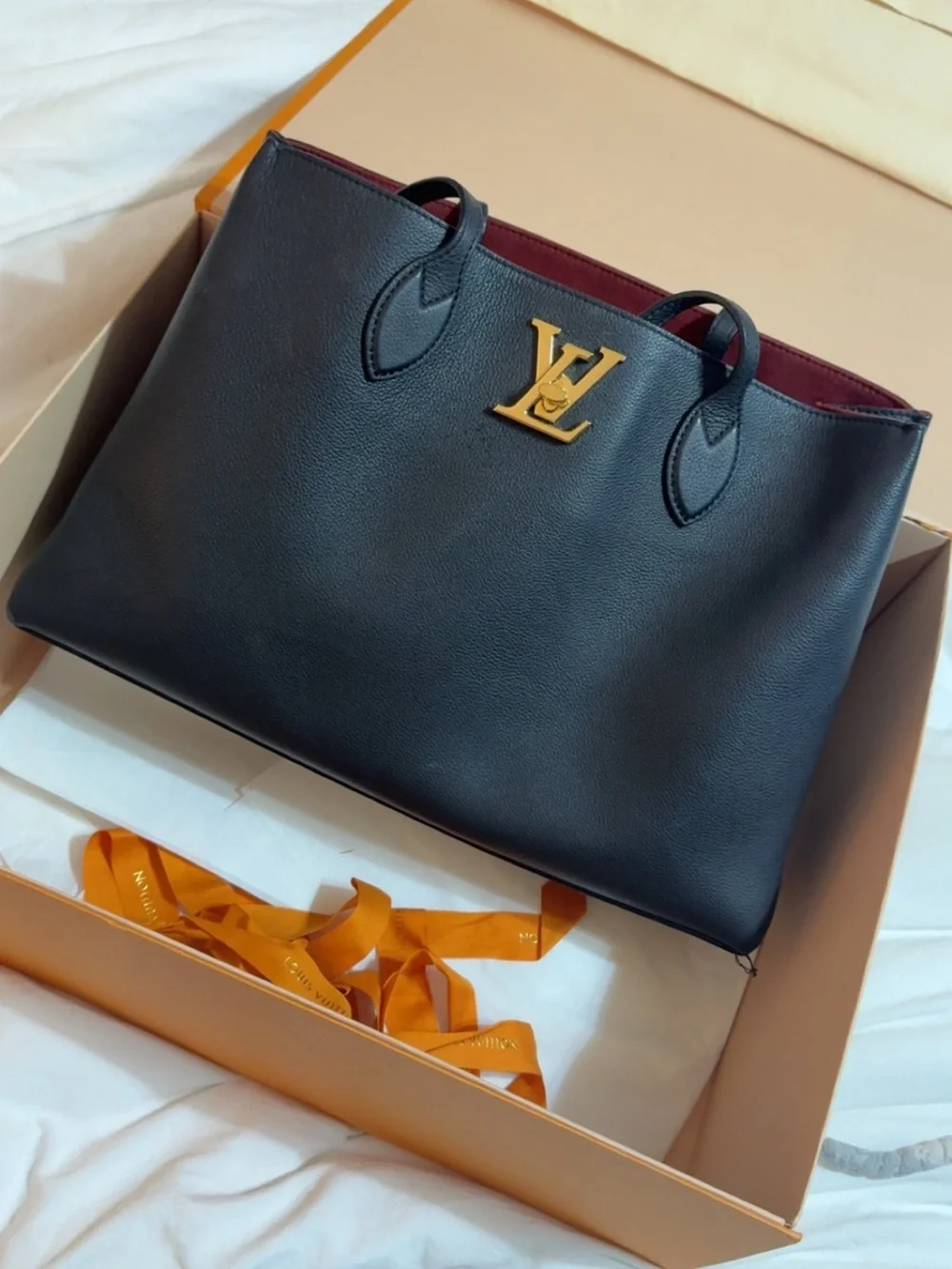 Louis Vuitton Black Leather Tote with  matching LV wallet